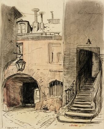 Escalier et cour du 22, rue Chanoinesse (1915-1945)