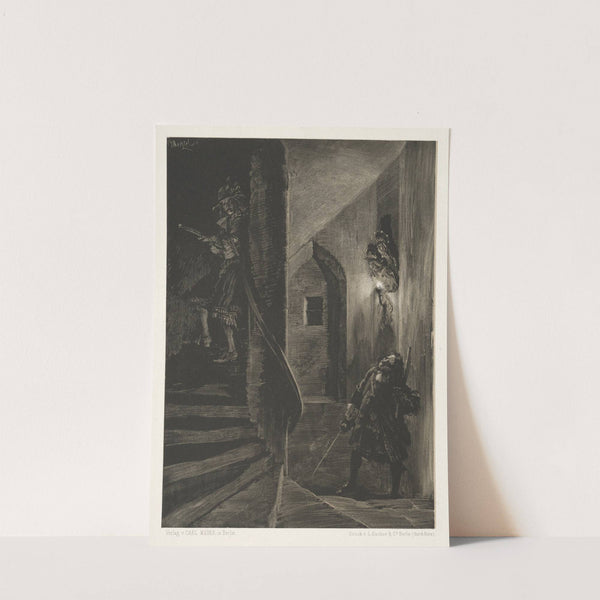 Essay on Stone with Brush and Scraper; Chase on the Winding Staircase (1851) by Adolph von Menzel