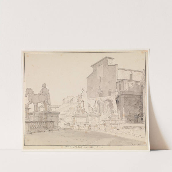 Et parti af Piazza del Campidoglio set mod balustraden med Dioskurerne og kirken S Maria in Aracoeli (1813) by Christoffer Wilhelm Eckersberg