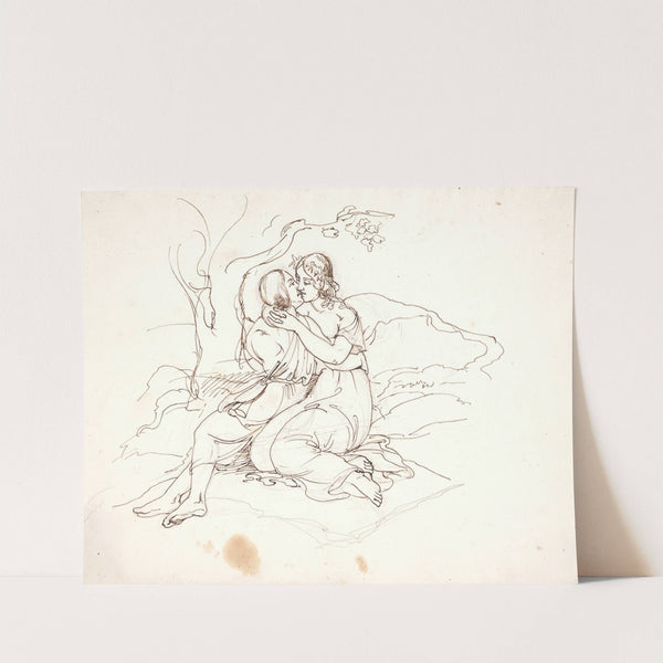 Et ungt par i omfavnelse i et landskab by Elisabeth Jerichau Baumann