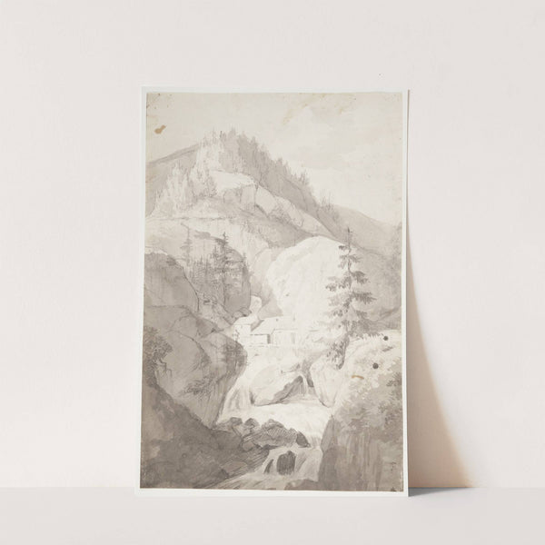 Et vandfald ved St Pierre d'Entremont, Grand St Bernard Schweiz by Johan Ludvig Lund