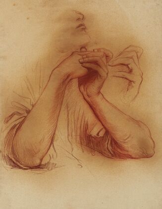 Etude avec avant-bras accoudés et mains croisées et étude d’une main (1918)