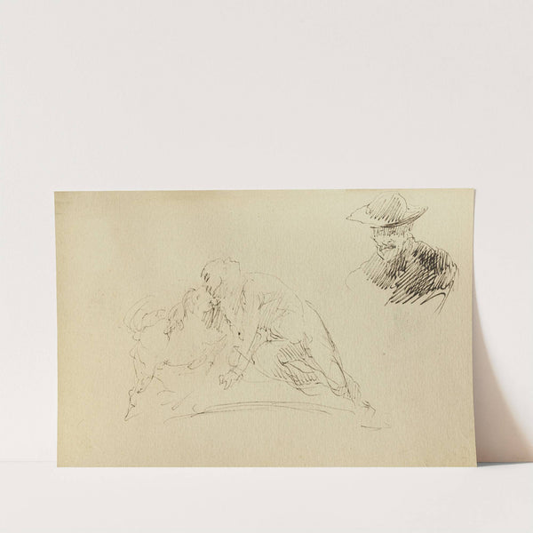 Etude de deux personnes enlacées et d'un buste d'homme portant un chapeau by Jean-Baptiste Carpeaux