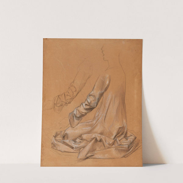 Etude de drapé sur un personnage de trois-quarts de dos, en tailleur, et étude d’une manche by Luc-Olivier Merson