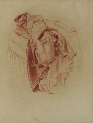 Etude de draperie vêtement posé sur un siège (1918)