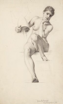 Etude de femme nue assise, la tête appuyée