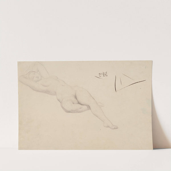 Etude de femme nue couchée, les mains derrière la tête by François Emile Ehrmann