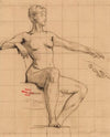 Etude de jeune femme nue assise pointant l’index gauche vers l’avant
