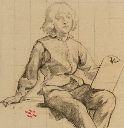 Etude de jeune homme assis tenant une tablette