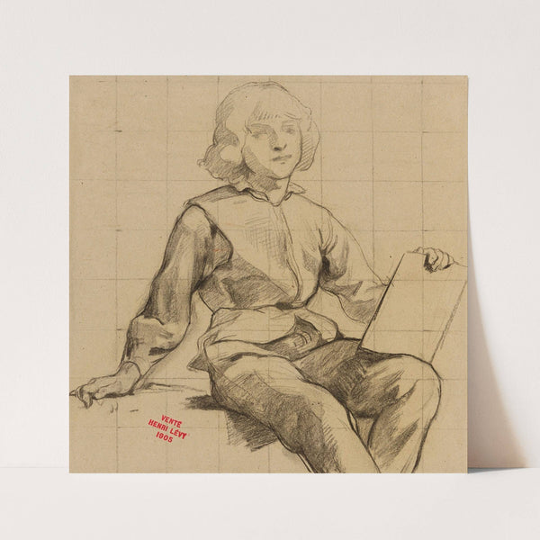 Etude de jeune homme assis tenant une tablette by Henri Leopold Lévy