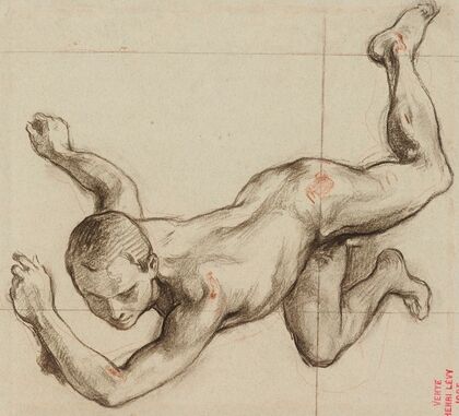 Etude de jeune homme nu contorsionné