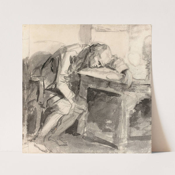 Etude d’homme effondré sur une table by Jean-Baptiste Greuze