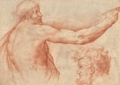 Ãtude d’homme nu en buste et d’une tête barbue