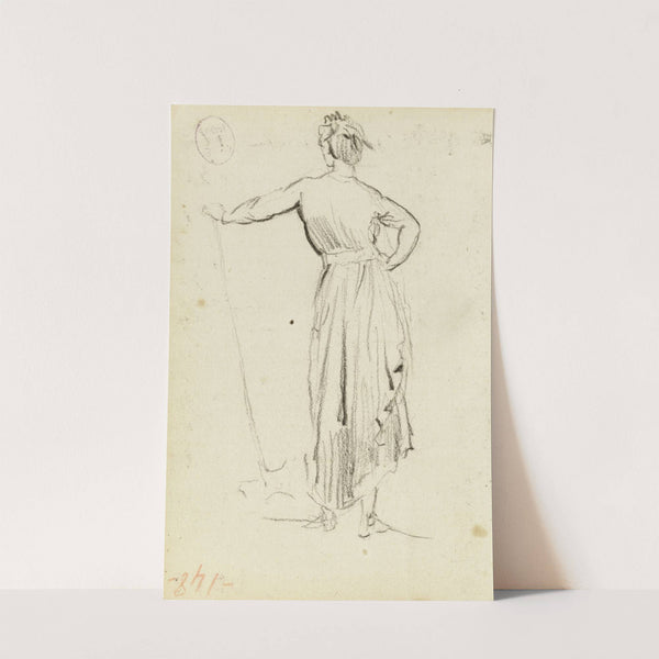 Etude d'une femme debout de dos, la main gauche appuyée sur une pelle by Jean-Baptiste Carpeaux