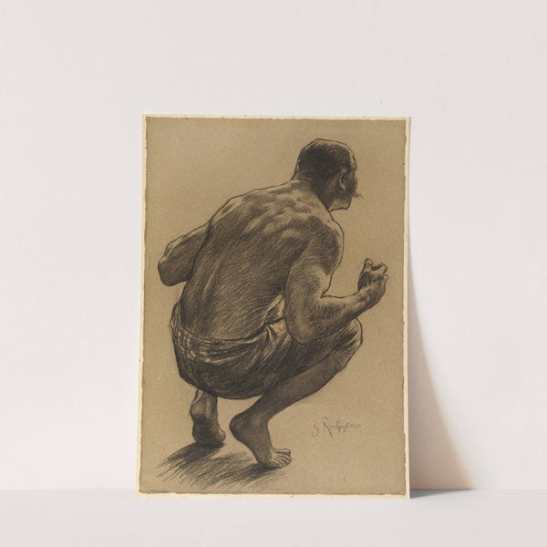 Etude pour la Joie rouge Homme accroupi de dos. Avant le saut by Georges Antoine Rochegrosse