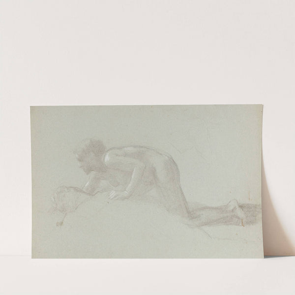 Etude pour Pyrame et Thisbé Jeune femme agenouillée devant un jeune homme mort. by François Alfred Delobbe