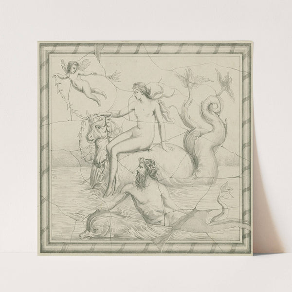 Europa riding on the bull through the waves, led by Poseidon (1872 - 1887) by J.G. Bach