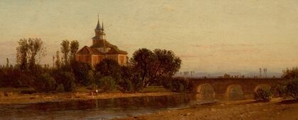European River View with Bridge and Church