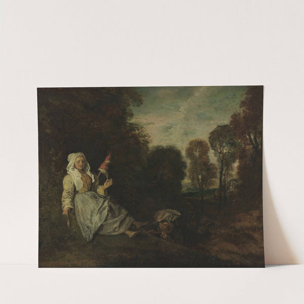Evening Landscape with Spinner by Jean-Antoine Watteau