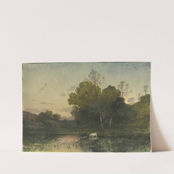 Evening Light on a Wooded Lakeside with Cattle Drinking (1882) by Henri-Joseph Harpignies
