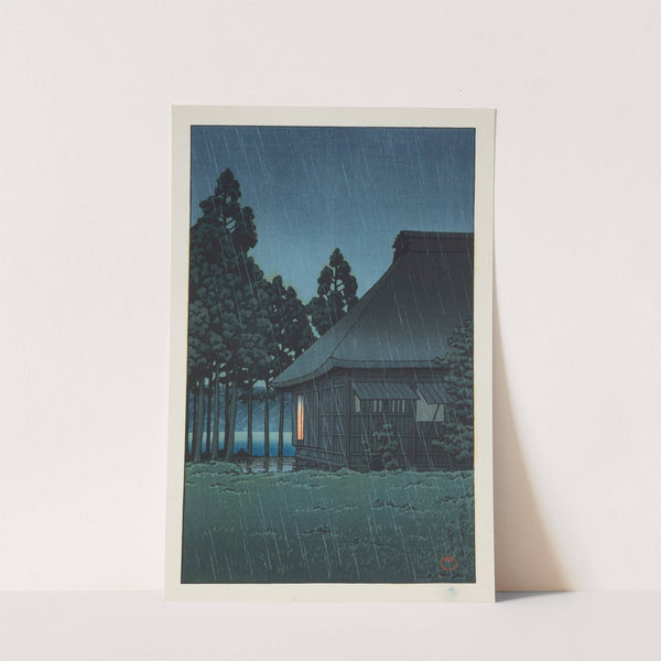 Evening rain at a lakeside tearoom (1935) by Kawase Hasui