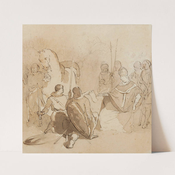 évèque signant un documentque lui présentent des militaires by Prosper Lafaye