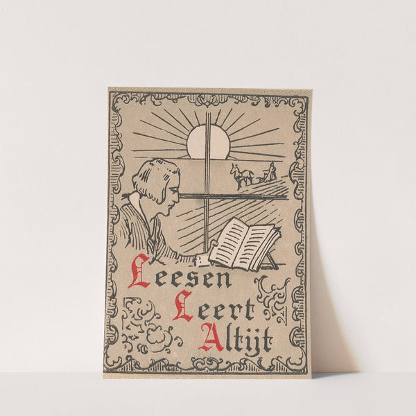 Ex libris met een lezende man voor een raam by Anonymous