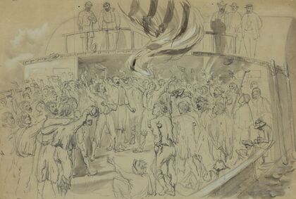 Exchanged (Union) Prisoners on board the liza Hancox (Colonel Mulford) Despatch boat–Cheering the Stars & Stripes