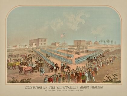Execution of the thirty-eight Sioux Indians at Mankato December 26, 1862. (1883)