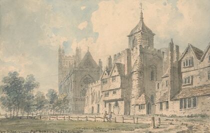 Exeter Cathedral and neighboring buildings