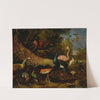 Exotic fowl, including a peacock and peahen, flamingo, African crane, pheasant, and lapwing, shoveller, pelican and tufted duck by Melchior d'''Hondecoeter
