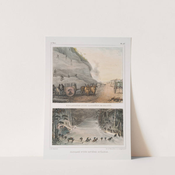 Exploitation d'une carrière de granit; Passage d'une rivière guéable by Jean Baptiste Debret