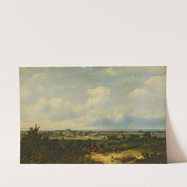 Extensive landscape with a church in the distance by Pieter Lodewijk Francisco Kluyver