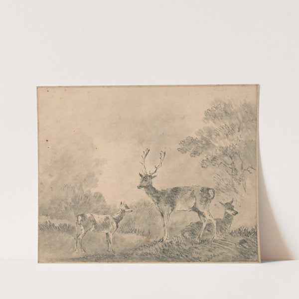 Fallow Deer: Stag, Doe and Fawn in a clearing by Sawrey Gilpin
