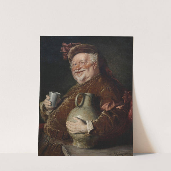 Falstaff at the table with a wine jug and pewter cup (1910) by Eduard von Grützner