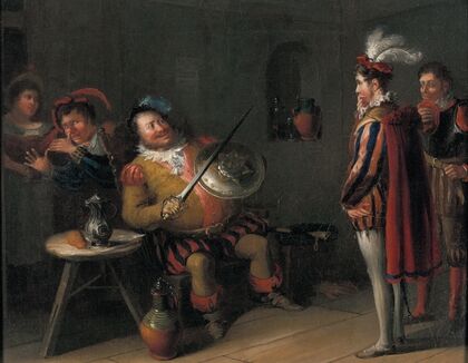Falstaff boasting to Prince Hal and Poins (1820s)