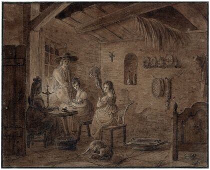 Familie in boereninterieur