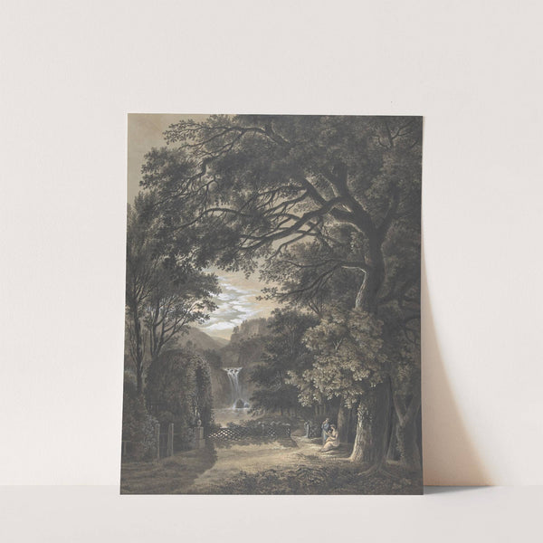 Family Gathered Before a Monument in a Landscape with a Waterfall by Johann Heinrich Meyer