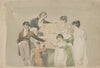 Family group – Smith, his wife and six children pointing at examples of their work