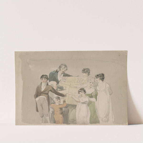 Family group - Smith, his wife and six children pointing at examples of their work by John Rubens Smith