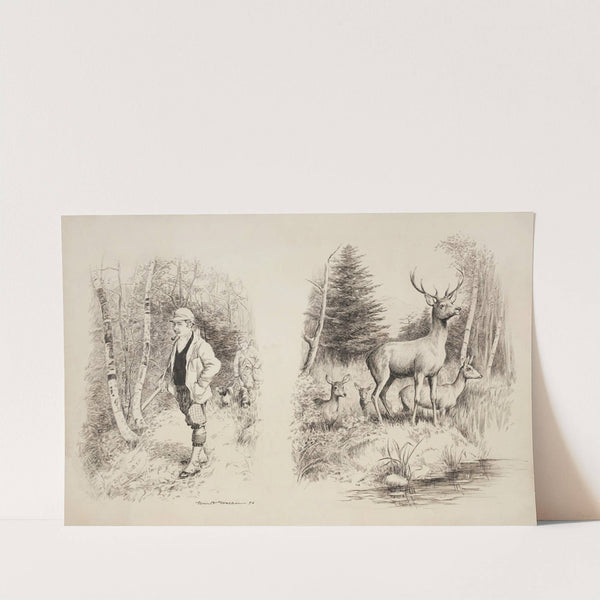 family of deer stand by a stream, alert (1896) by William Henry Walker