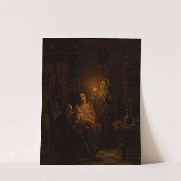 Family scene indoors by candlelight by Willem Thans