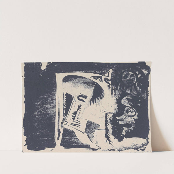 Fantasie; profielkop naar rechts in een witte rechthoek, omgeven door zwart (rechtsonder is het zwart gewassen) by Samuel Jessurun de Mesquita