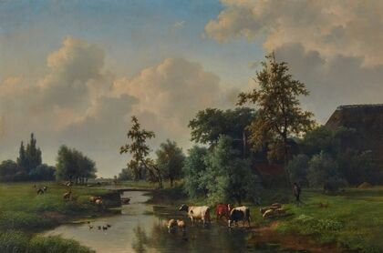 Farm Animals By A Stream