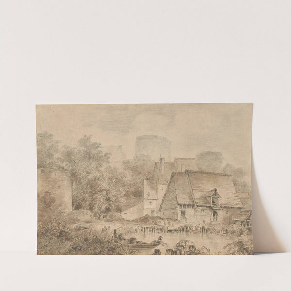 Farm Buildings beside a Waterway by Jean-Honoré Fragonard