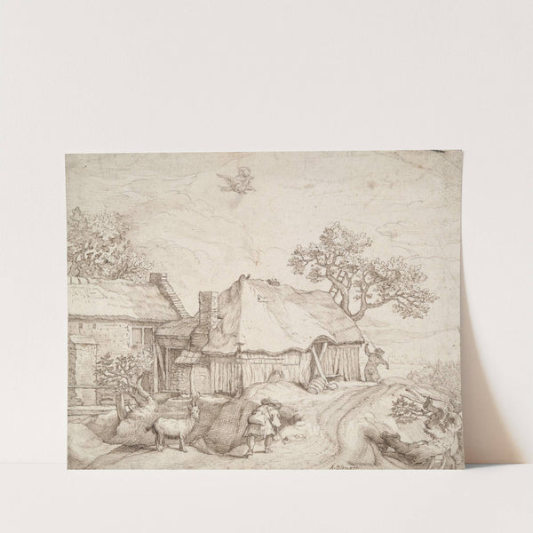 Farm Buildings with Peasants, a Goat, and the Abduction of Ganymede by After Abraham Bloemaert