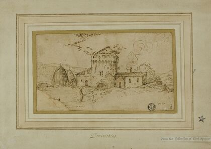 Farm with Tower and Haystacks