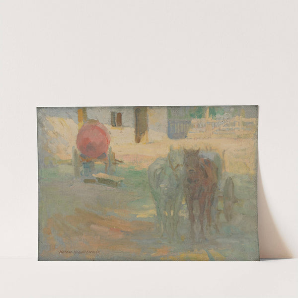 Farm Yard with Yoked Horses by Elemír Halász-Hradil
