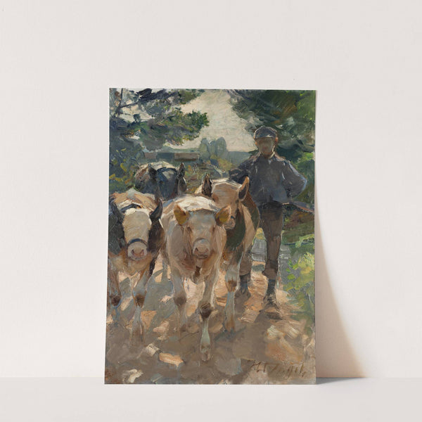 Farmer herding his cows home by Heinrich Von Zügel