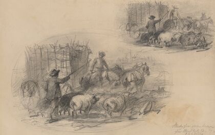 Farmer with pigs and horses